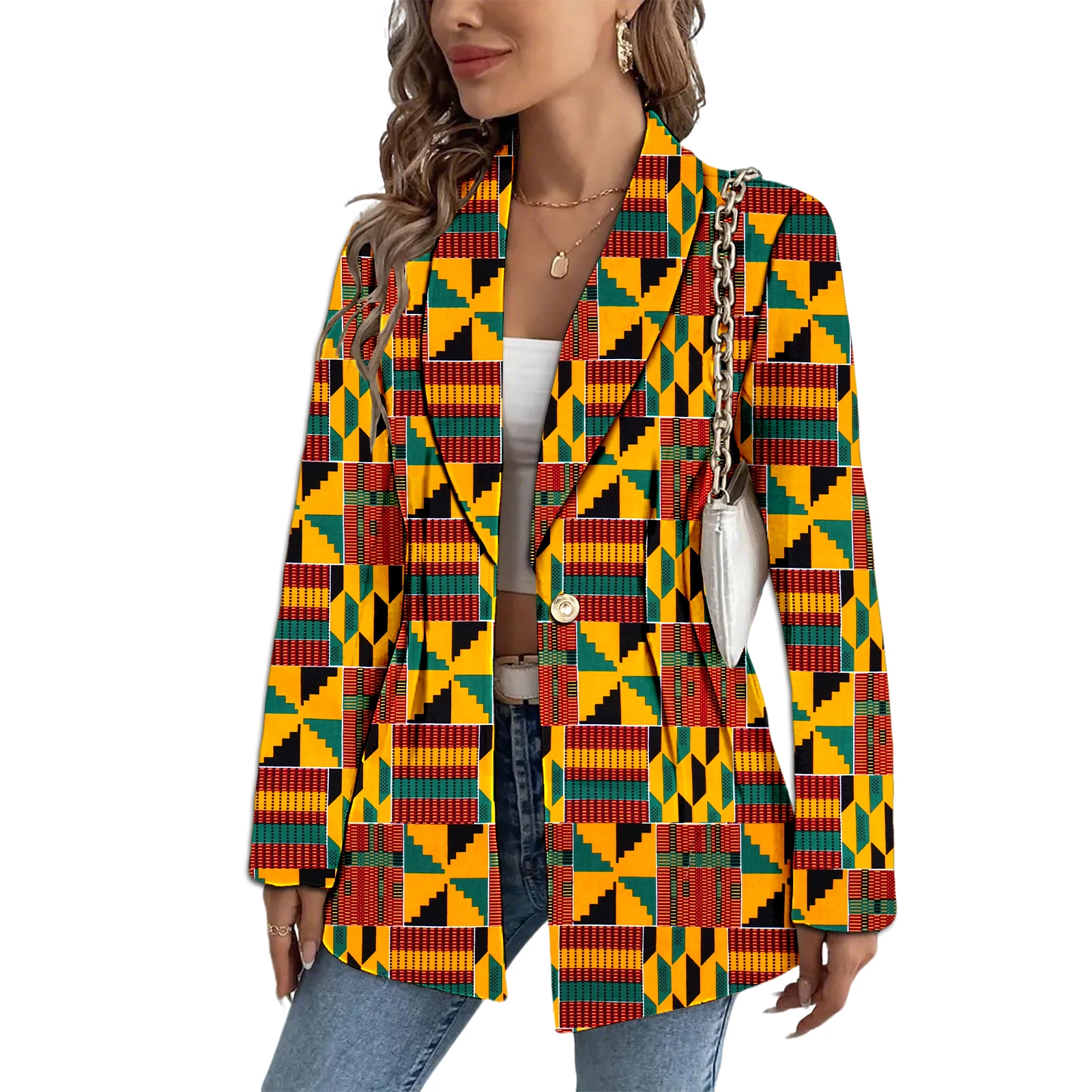 

Африканский наряд для женщин, куртка Дашики, пальто на пуговицах в Анкаре, одежда с принтом Kente, повседневная нарядная одежда с v-образным вырезом