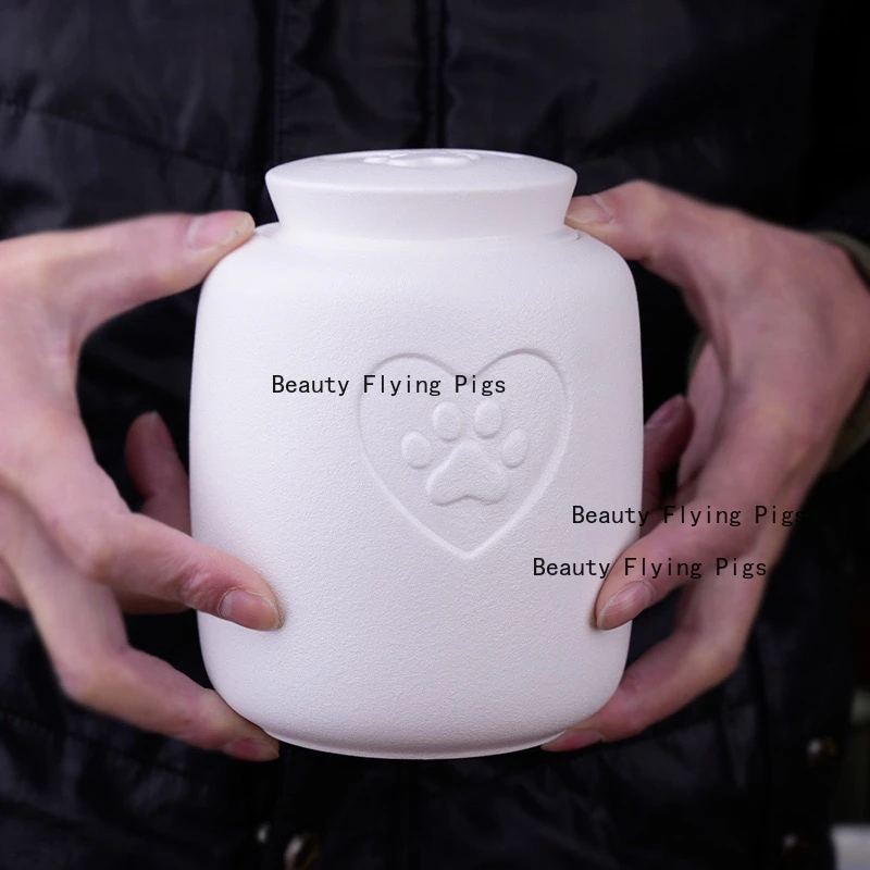 

Ceramic Love Claw Imprint Bone Ash Jar Pet Urn Sealed Urn for Buried Ashes Small Cat and Dog Commemorative Cremation Jar