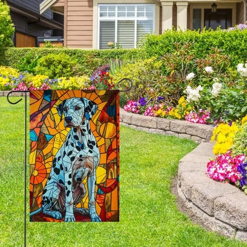 Colorful Dalmatian Dog In Garden Flags House Indoor&Outdoor Welcome, 12x18 XXQ