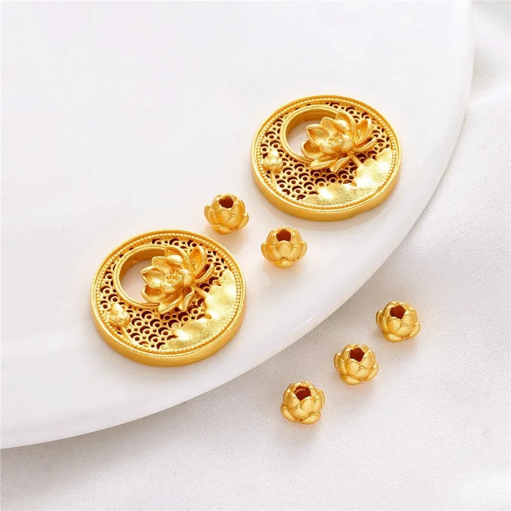 

Sand Gold Filament Putuo Mountain Lucky Lotus Pendant Vertical Hole Lotus Flower Bead Diy Braided Rope Necklace Accessories