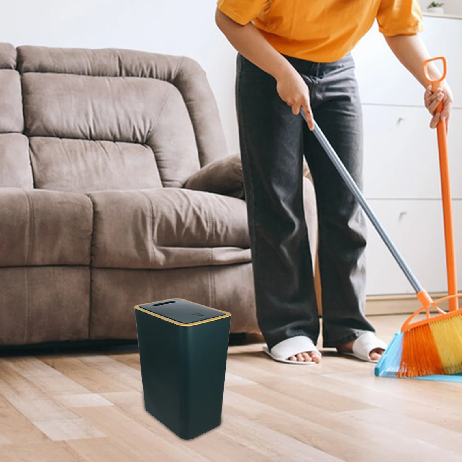 

Narrow Press Trash Bin Plastic Garbage Can Lid Practical Trash Container for Bathroom Kitchen Waste Basket