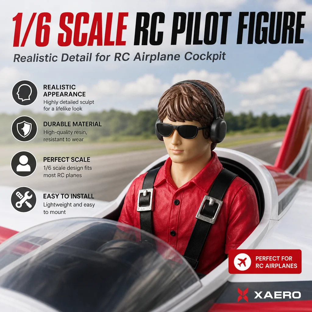 XAERO 1/6 Scale Pilot Figure Red RC Plane Accessory for Hobby Model (1Pcs, Realistic Toy Pilot for Cockpit)