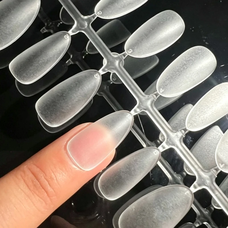 Almond-Shaped Nail Tips Soft Gel False Nail Semi-Matte Full Cover Transparent False Nails for Extension Nail Art Press-On Nails