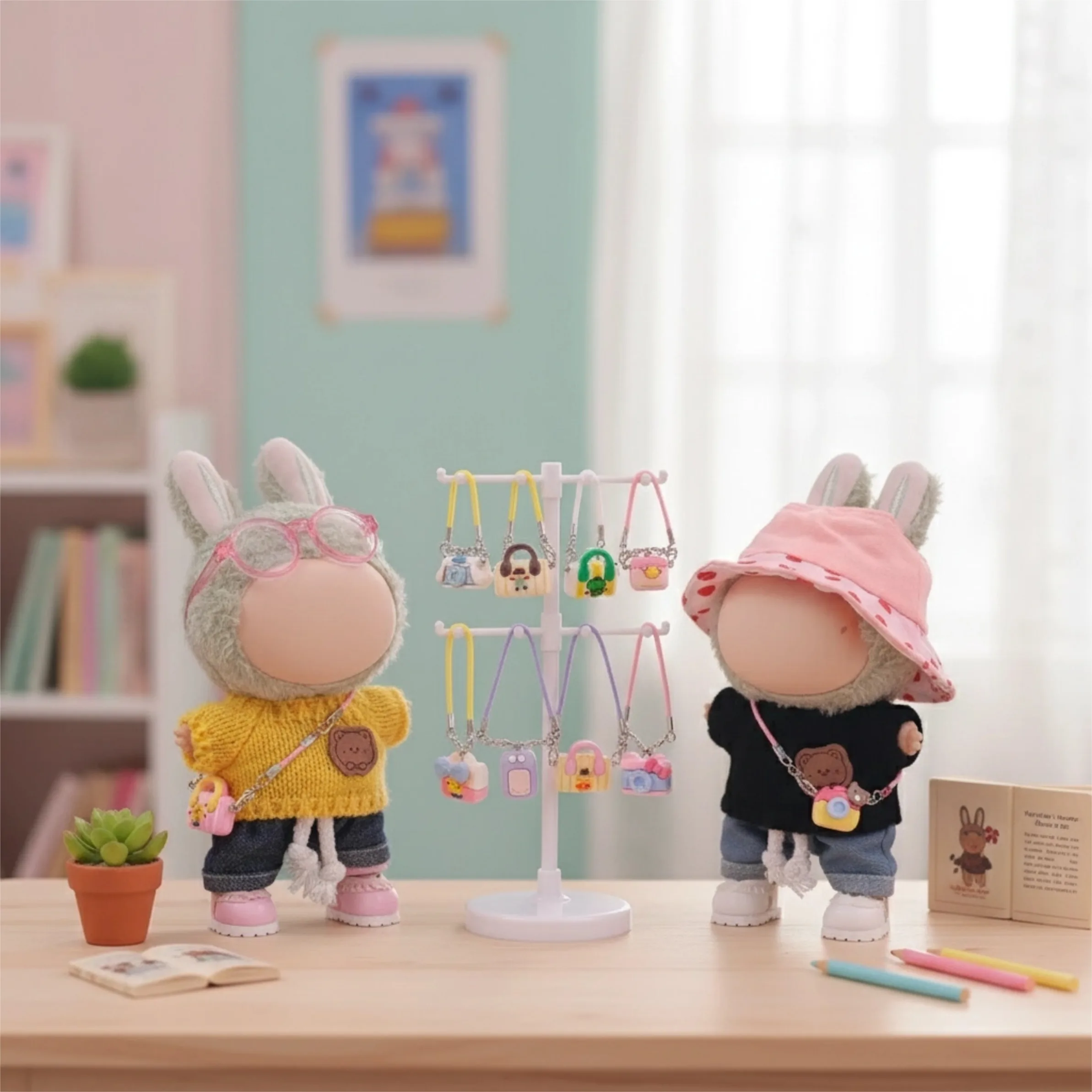 

Подходит для аксессуаров для кукол 15-17 см, милых сумок, подвесок, различных цветов, узоров, подвесок, детских подарков, для Labubu