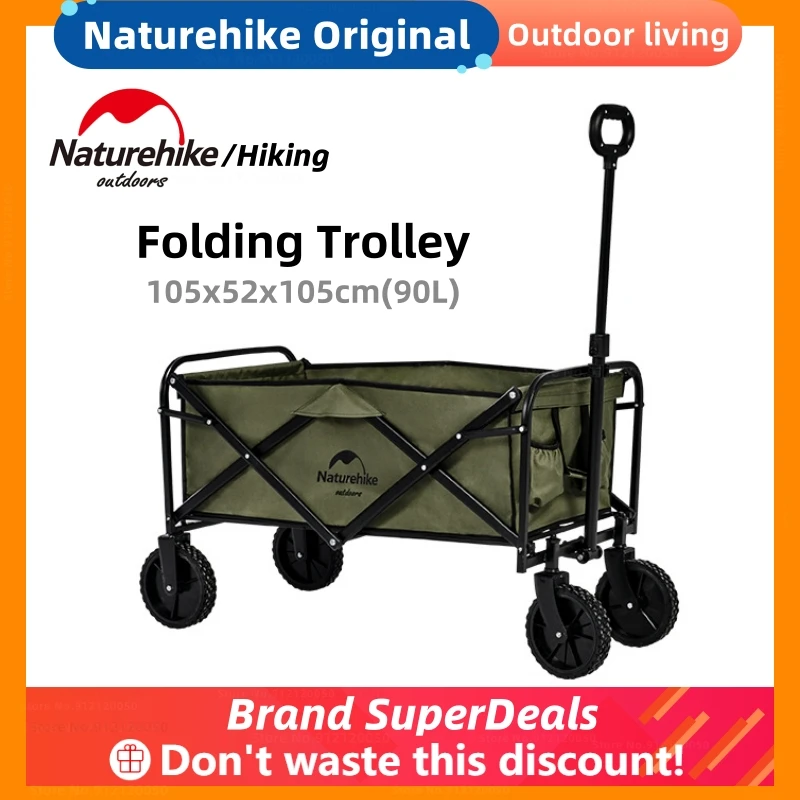 

Naturehike Camping Cart 90L Large Capacity Folding Trolley Portable Ultralight Shopping Pushcart Outdoor Hike Picnic Beach Wagon