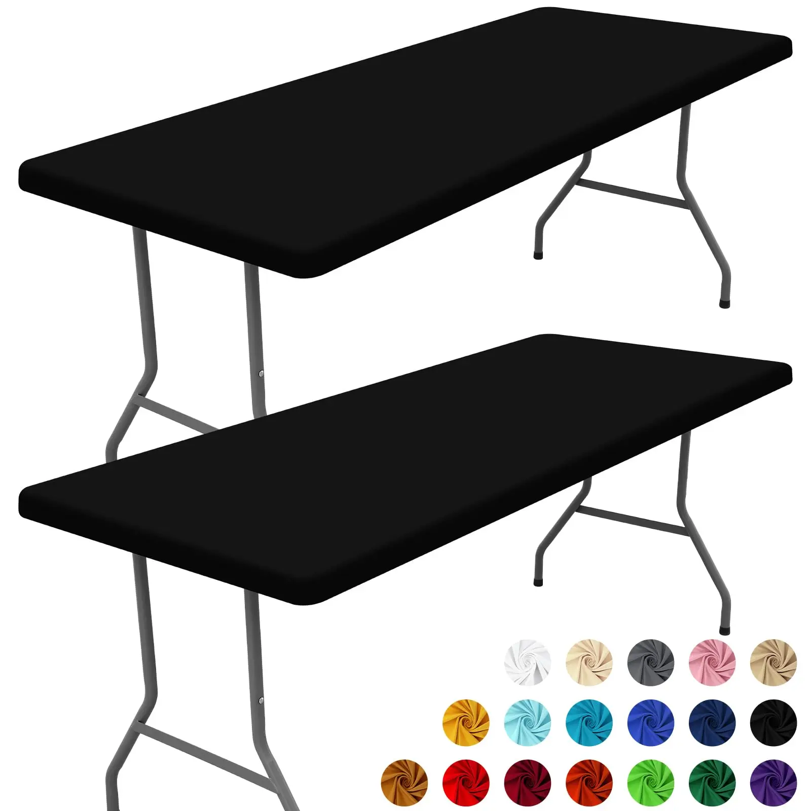 Rectangle Table Cloth, Elastic Fitted Fabric Tablecloth Fits for 6 Foot Folding Tables, Washable Table Cover for Picnic, Camping