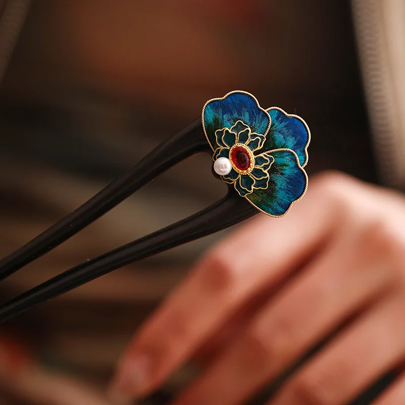 Intangible Cultural Heritage Fashion National Style Silk Silk Edelweiss U-Shaped Sandalwood Hairpin New Chinese Pure Handmade