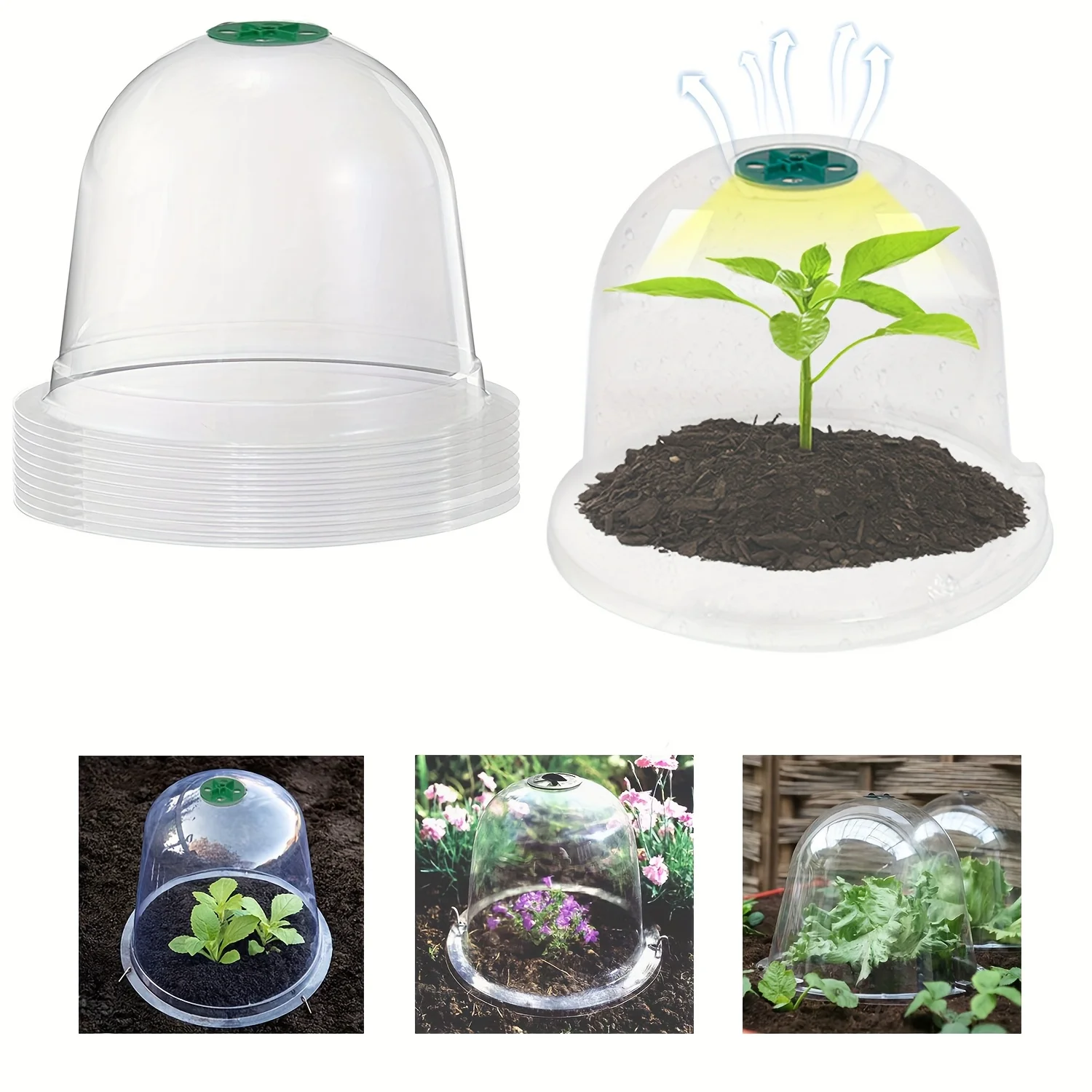 

10pcs Garden Cloches - Bell Garden Cloche Plant Protection, Humidity Domes, Reusable Adjustable Plant Protectors