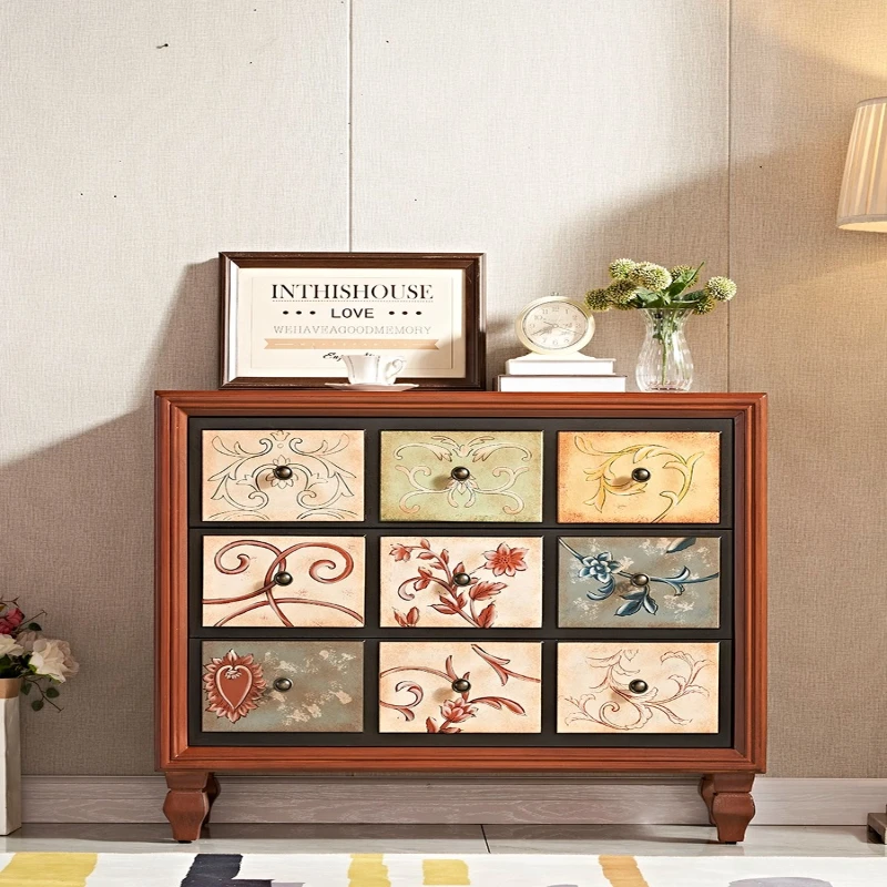 Solid wood drawer storage storage living room large capacity storage retro furniture