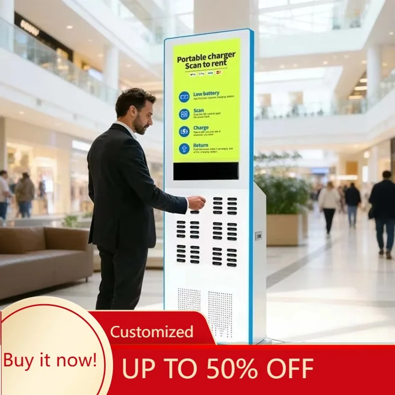 FL Large Capacity Digital Advertising Screen Floor-Standing 48-Port 15W 7200mAh 4G/3G/2G Shared Power Staion Retail Customized