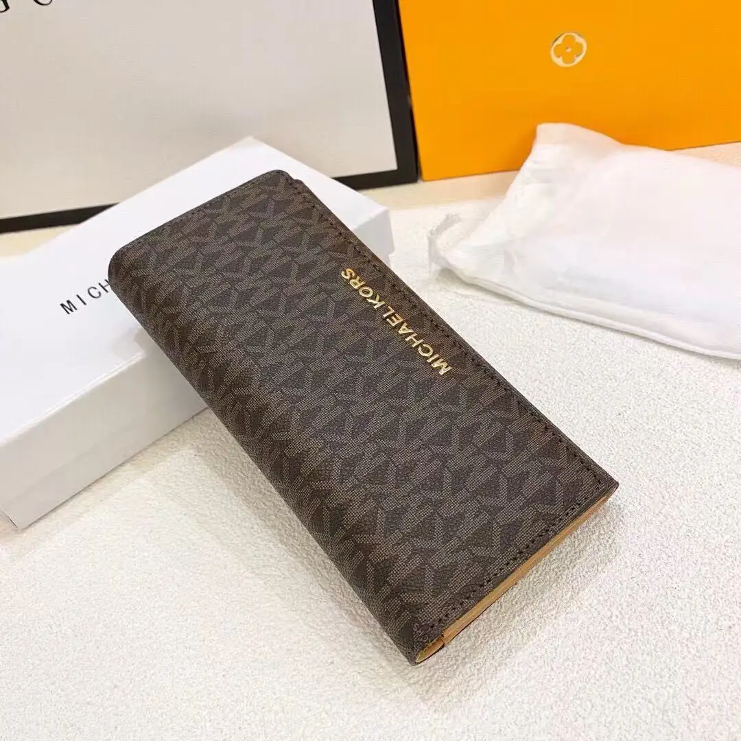Michael Kors Women's High-End Casual Fashion Long Coin Purse Card Bag MK Luxury Two Fold Classic Presbyopia Letter Wallet