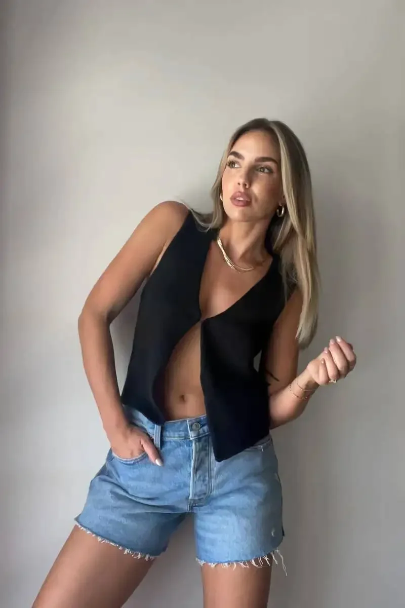 Donne Tie Front Crochet Knit Vest top senza maniche scava fuori Crop top Y2k Vintage Casual con scollo a v Versatile Streetwear