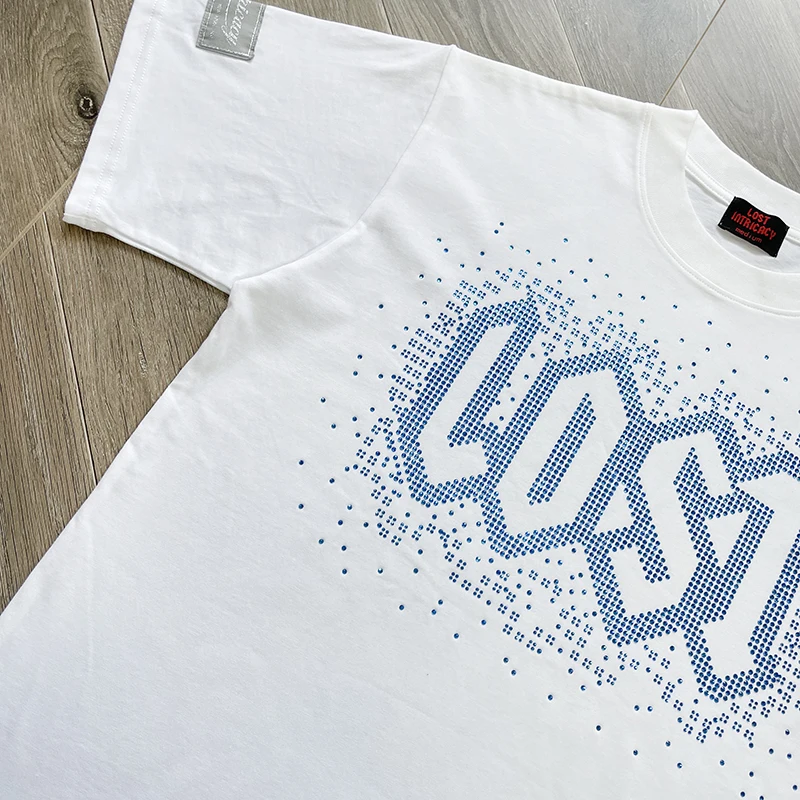 تي شيرت كاجوال بأكمام قصيرة من القطن الخالص للرجال والنساء مرصع بالألماس #5