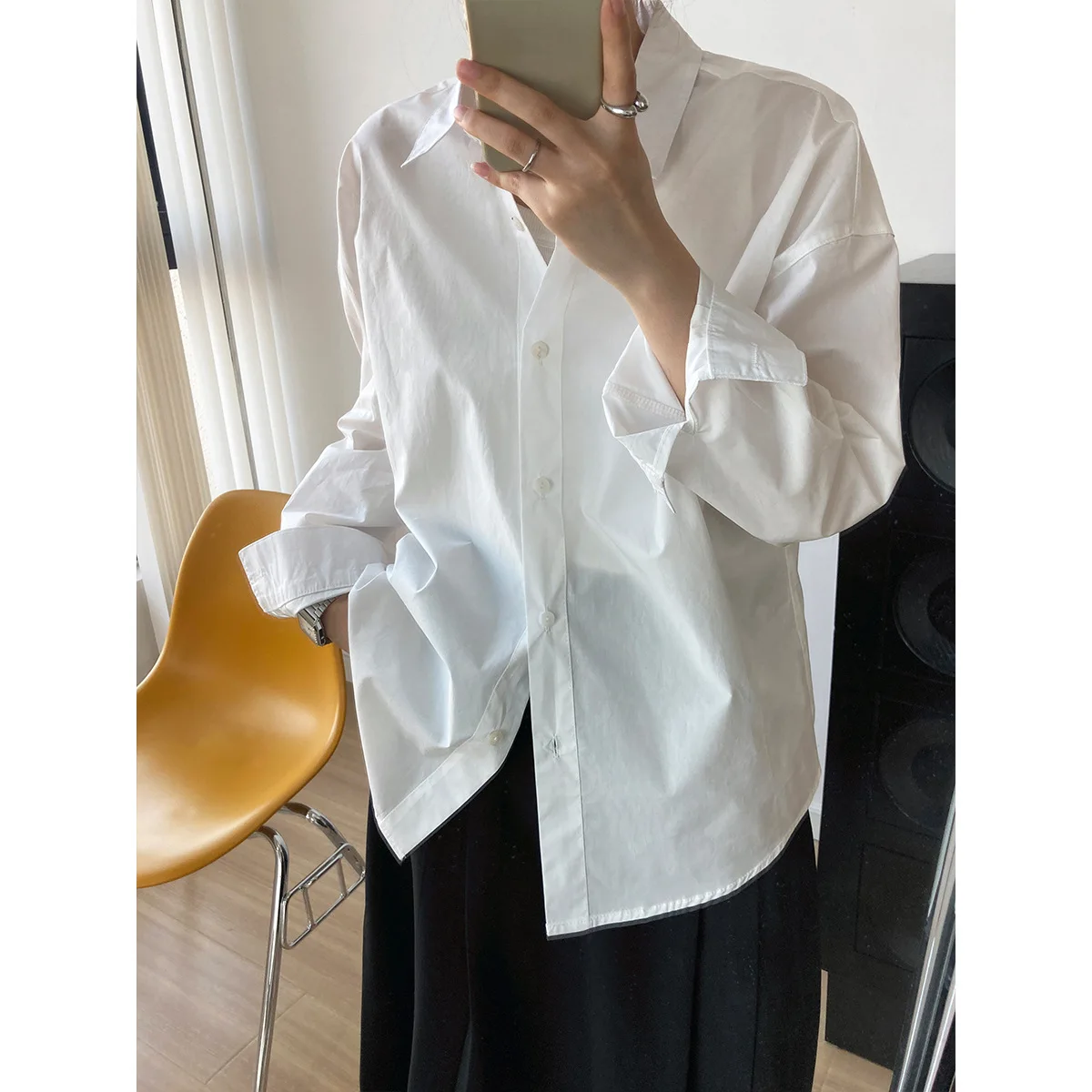 Nuova Camicia Casual Autunnale in Cotone Tinta Unita a Maniche Lunghe per Donna, Semplice e Comoda