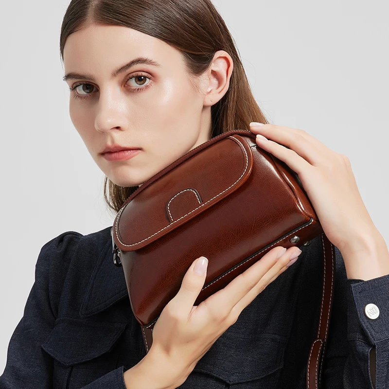 

Female Fashion Versatile Shoulder Shell Handbags Women's Cow Genuine Leather Crossbody Small Bags Ladies Retro Casual Phone Bag