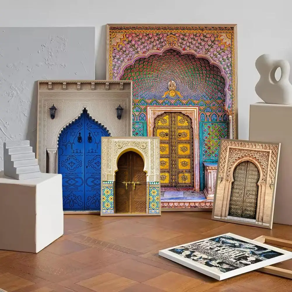 ملصق فني عربي لباب المغرب ملصقات حائط حديثة وأنيقة لديكور المنزل وغرفة المعيشة وفن الحائط #2