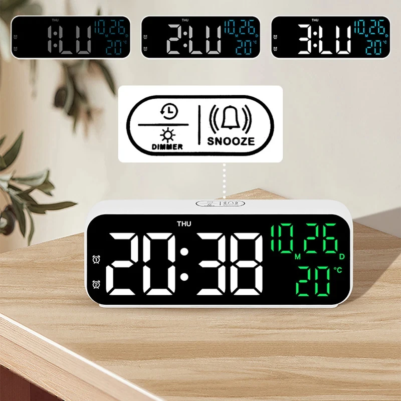 Digital Alarm Clock Temperature and Date Week Display Voice Control Table Clock 12/24H Electronic LED Alarm Clocks for Bedroom