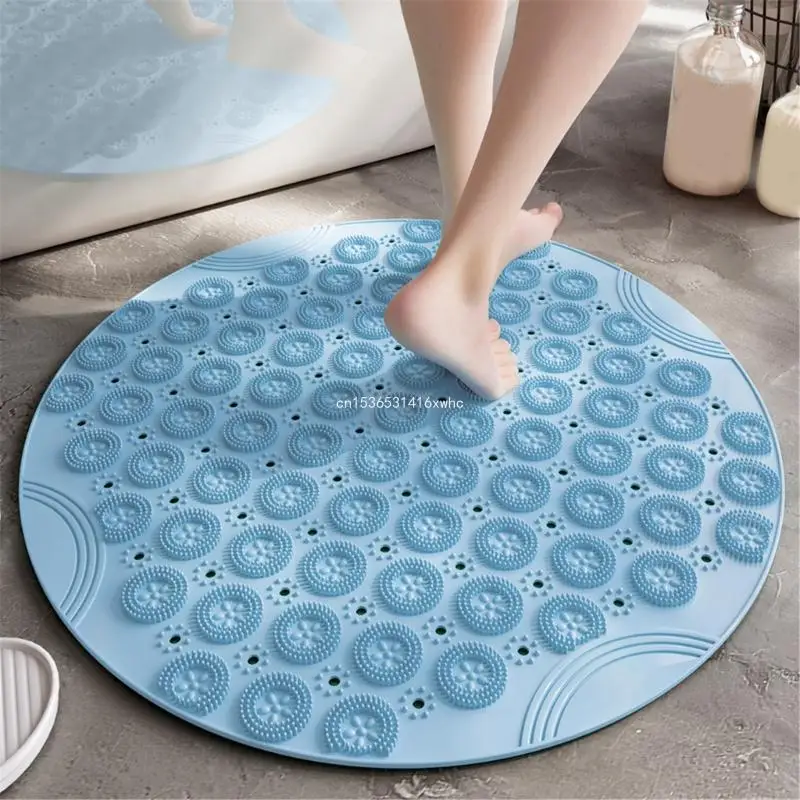 Dropship Shower Mat Bath Mat, Circular Antilip Surface With Suction Cups and Drain Holes