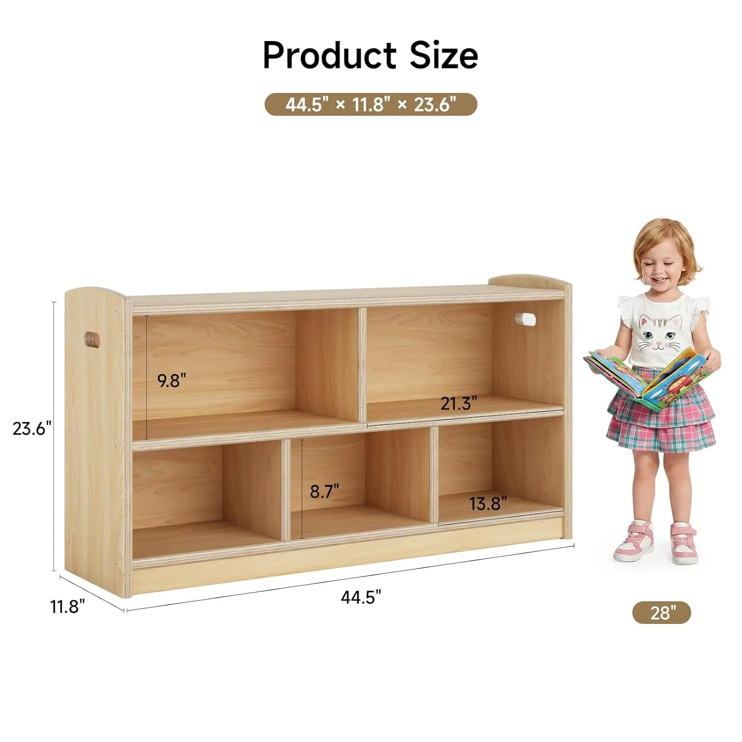 Shelf Toy Storage Organizer 5 Cube Natural Wood Kids Room Playroom, Customized
