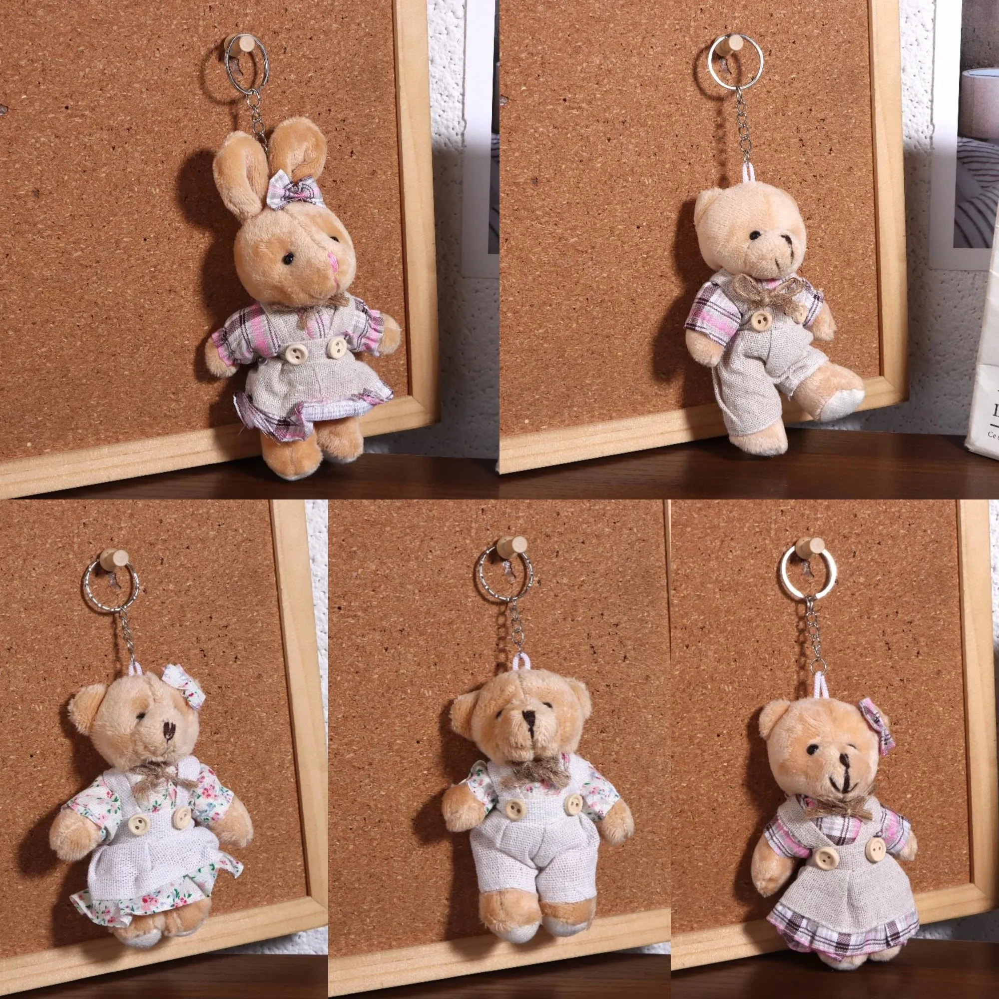 Kleine beer en konijn pluche pop sleutelhanger gevuld konijn pop sleutelhanger paar tas hanger rugzak hangende decoratie cadeau