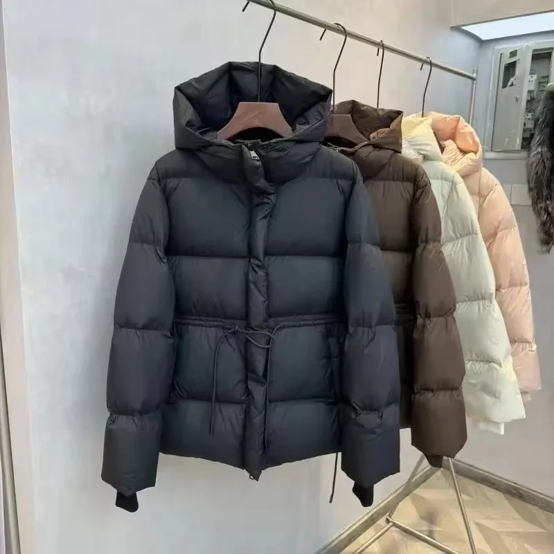 Warm Cotton-Padded Jacket Female Autumn Winter  New Down Coat Women Parkas Hooded Drawstring Waist Outwear Fashion Overwear