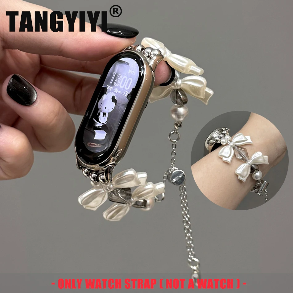 

Модный акриловый ремешок с кристаллами и жемчугом для Xiaomi Mi Band 10 9 8 Pro 7 Miband 8 9 7 6 5 Браслет Металлический телескопический браслет