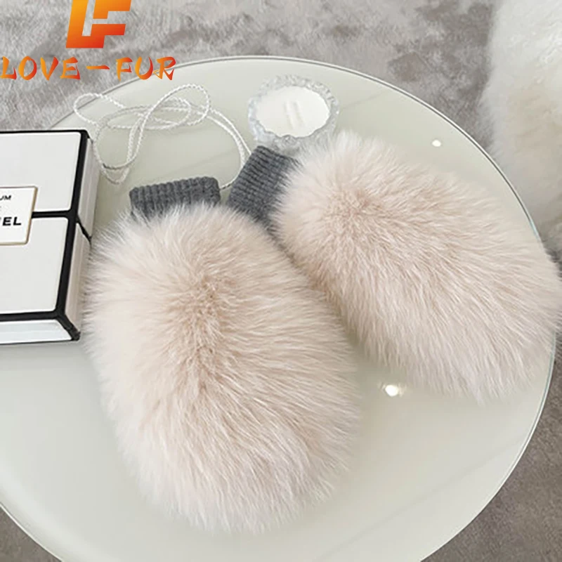 2025 New Style Winter Warm Genuine Fox Fur Covered Gloves Women Fashion Real Fox Fur Glove Outdoor Russia Thick Glove Women Warm