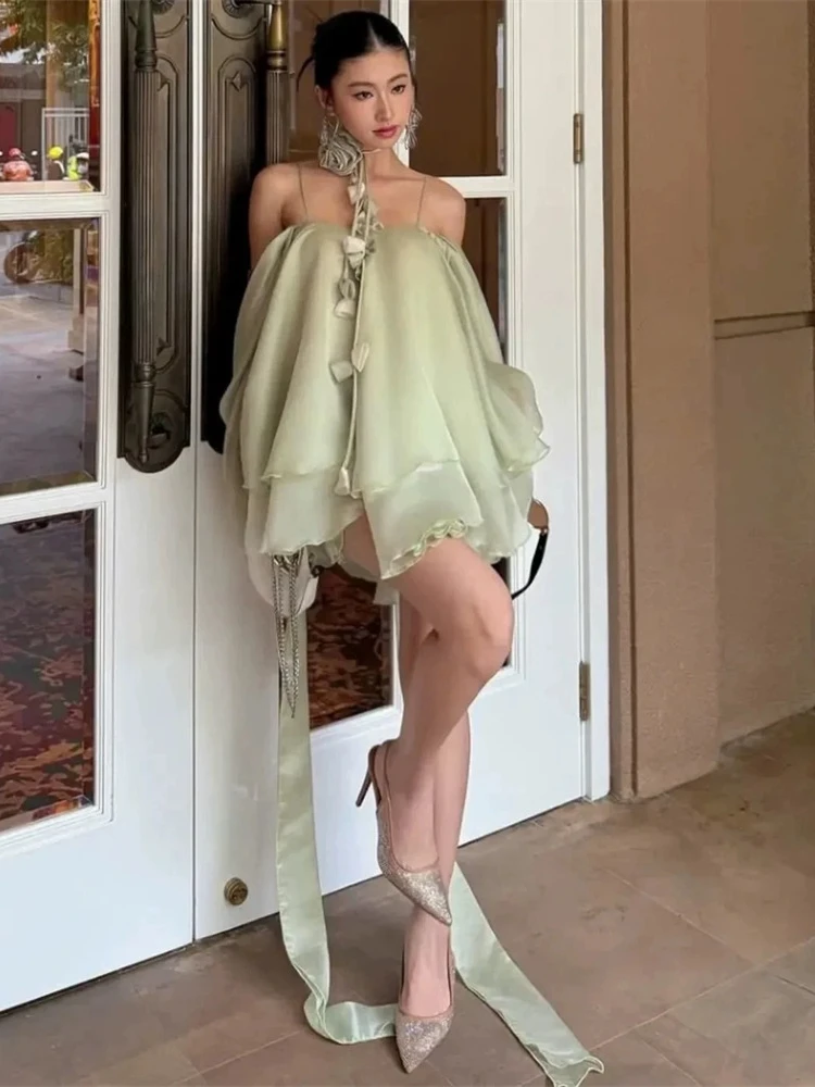 

Women Layered Top Two Piece Set With Shorts Sexy V Neck 3D Flower Ribbon Top + Shorts Suits Evening Party Cocktail