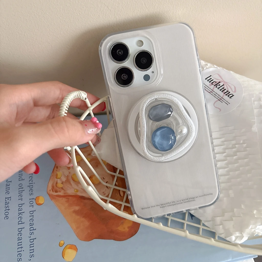 

Fresh Simple Stereoscopic Geometric Gemstone Decoration With Holder Magnetic Phone Cover Case for iPhone 16 15 14 13 Pro Max