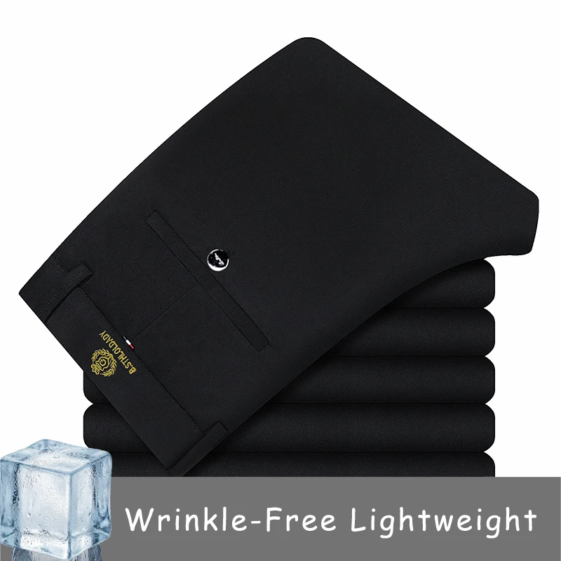 2026 Fashion Men's Stretch Pants Flat Front Formal Dress Pants Black Navy Office Work Pants for Business Party Commuting