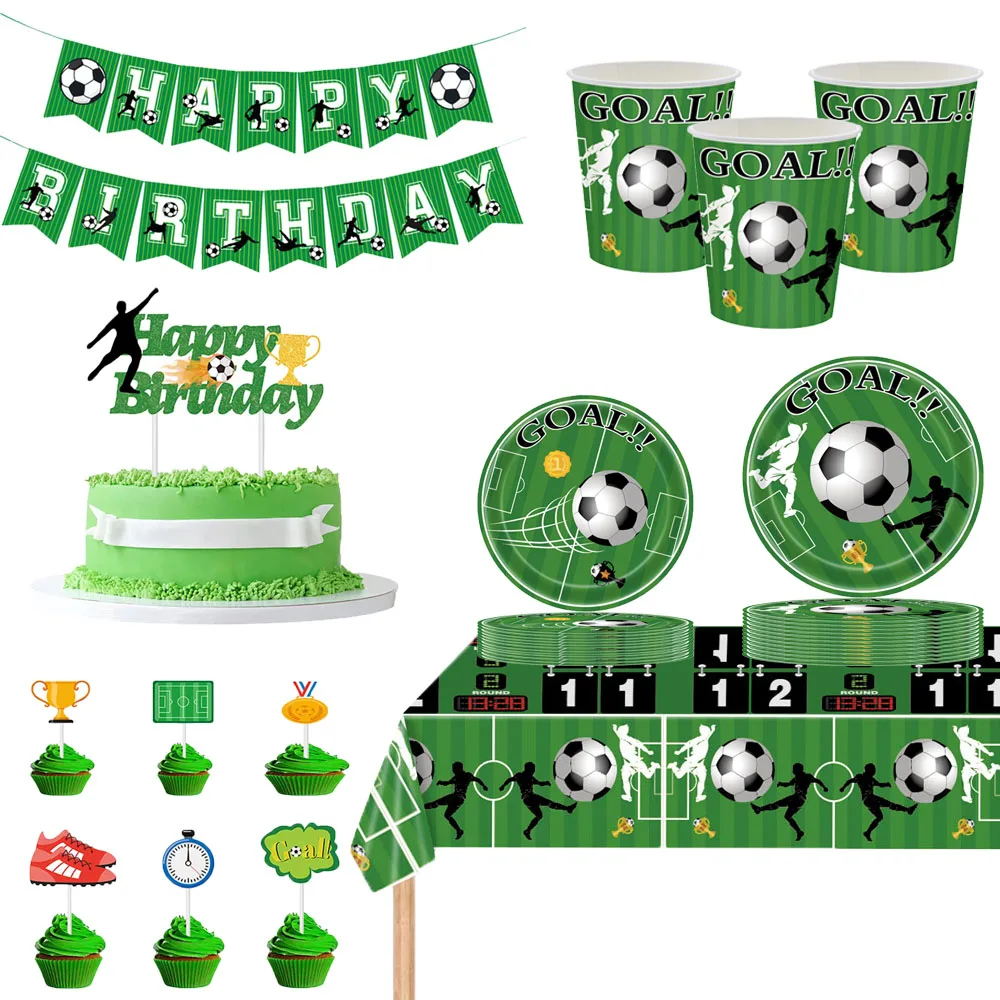 Football Disposable Tableware Boys Birthday Theme Decor Dessert Plates Cups Napkins Soccer Game Day Parties Soccer Fans Birthday