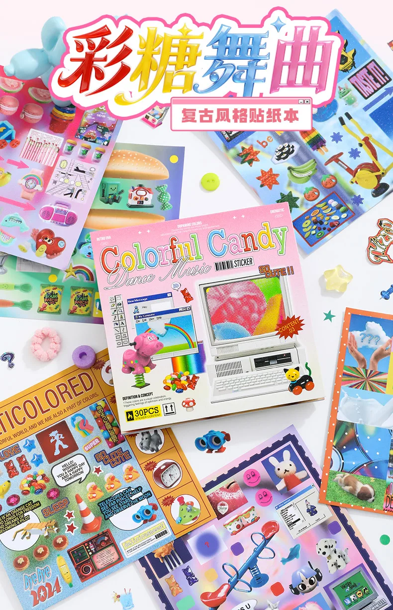 20/30 Blatt Kawaii Ins Cyber Illusion & Vintage Starlight Ausgestanzte Aufkleber DIY Scrapbooking Deko Journal Schreibwaren Sticker – Detail 15