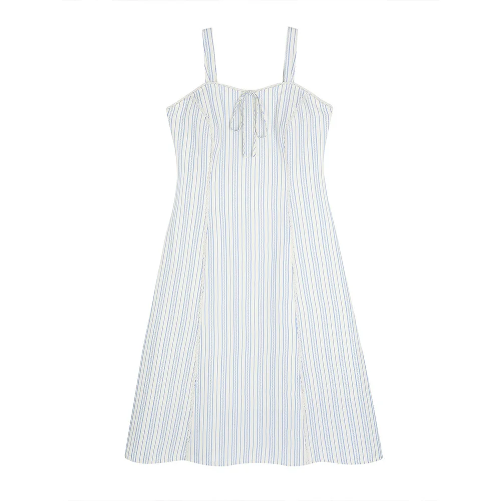 

Korean style lace bow striped camisole dress for summer, suitable for plus size girls, waist cinching and slimming dress