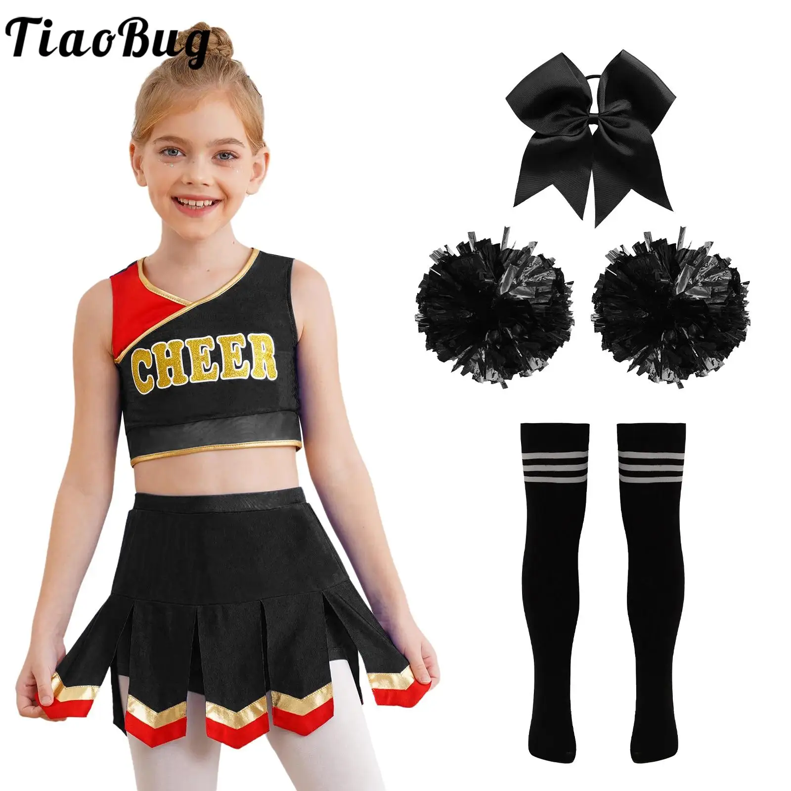 

Girls Cheerleading Uniform Cheerleader Outfits Modern Jazz Dance Performance Costume Crop Top And Dance Skirt Dance Set