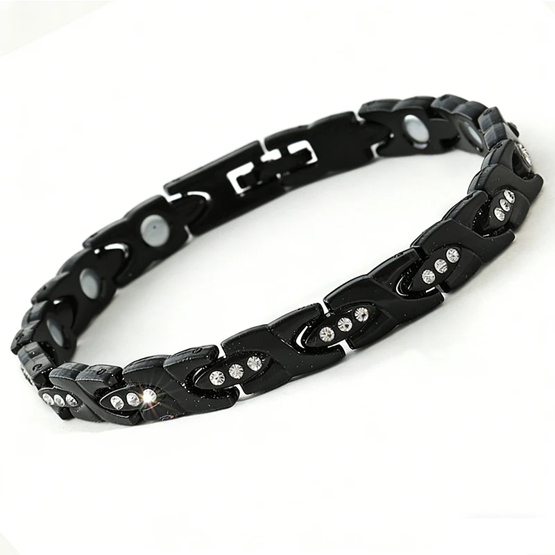 

Magnetic Therapy Health Bracelet Stainless Steel with CZ Stones for Pain Relief Elegant Titanium Magnetic Bracelet for Women