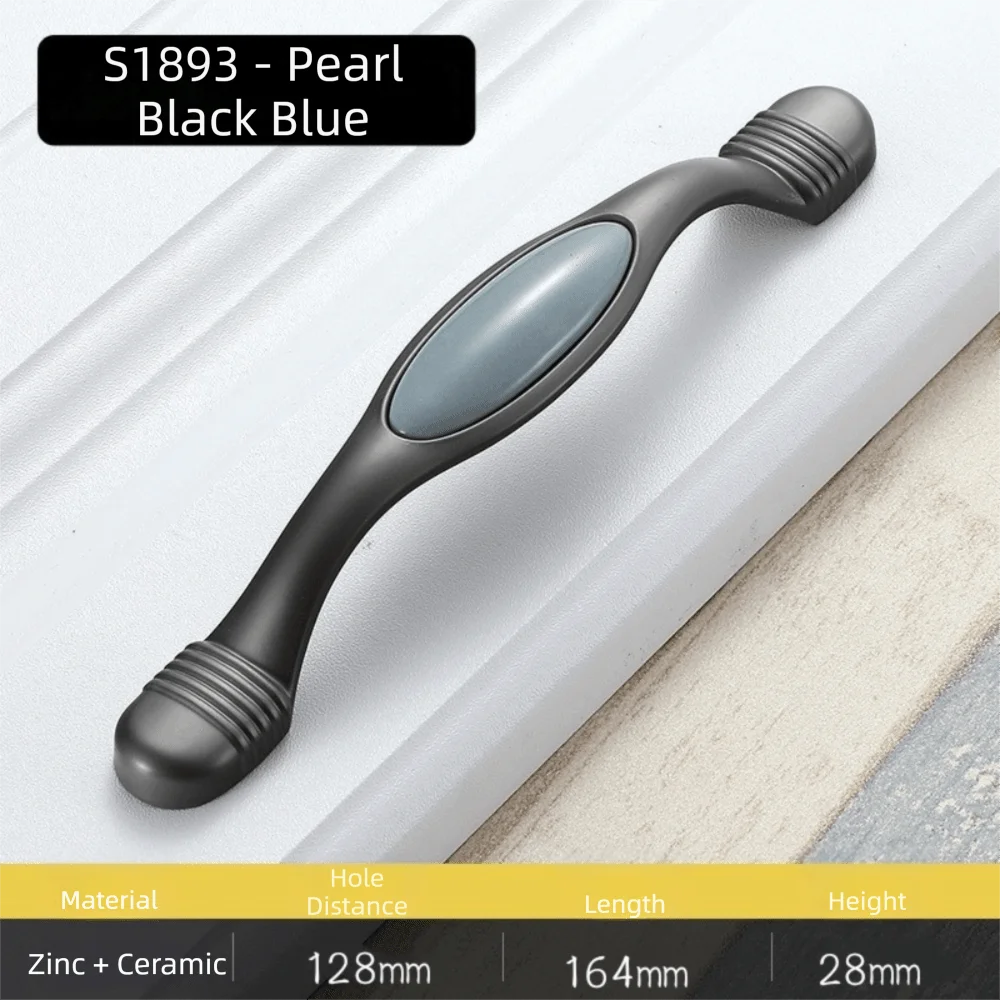 Blue Gray Cabinet Furniture Handle Ceramic Zinc Alloy Wardrob Handle Mediterranean Style Cabinet Pulls Cabinet Door Hardware