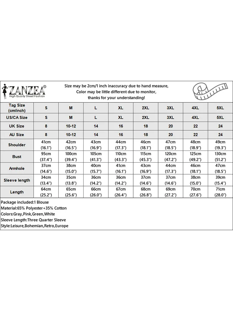 ZANZEA-Chemisier Vintage à Imprimé Floral pour Femme, Tunique Élégante, Col en V, Manches 3/4, Décontractée, Été