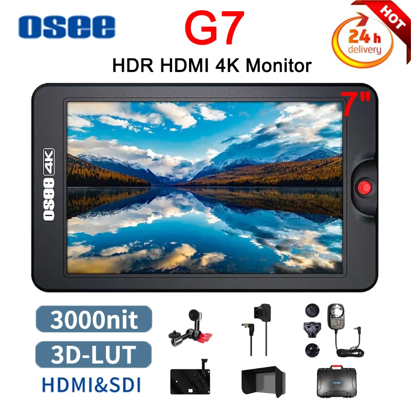 

OSEE G7 7inch 3000nits Ultra-Bright 1200:1 HDR 4K On-camera Monitor 1920X1200 Fan Speed Adjustable 3D LUT 3G SDI&HDMI-compatible