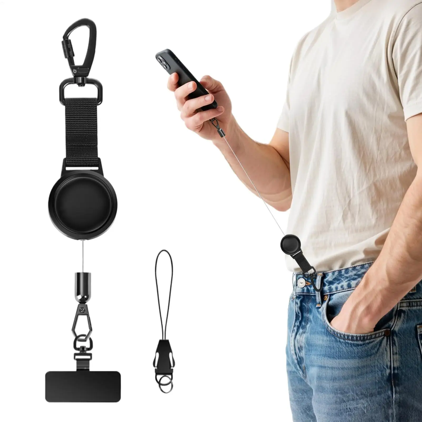 Retractable Phone Lanyard Anti-Theft Security Strap Phone Tether With Locking Carabiner & 360 Degree Rotating Hook For Outdoor view 2