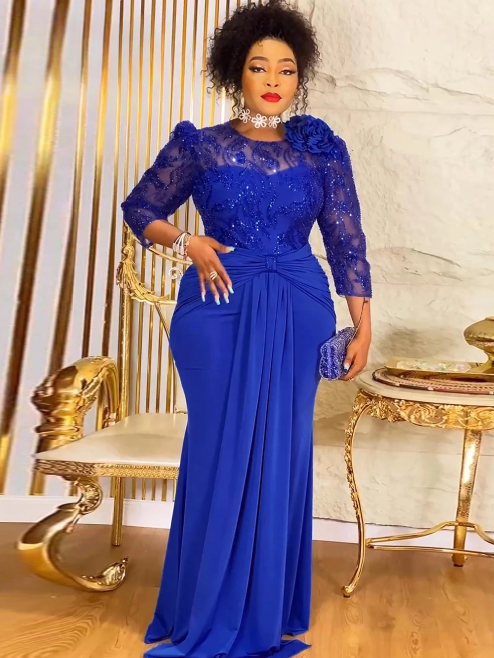 Vestidos de gasa de manga larga con lentejuelas, vestidos elegantes para mujer, fiesta, graduación, cumpleaños, noche, Maxi batas, ropa Dashiki africana, caftanes turcos