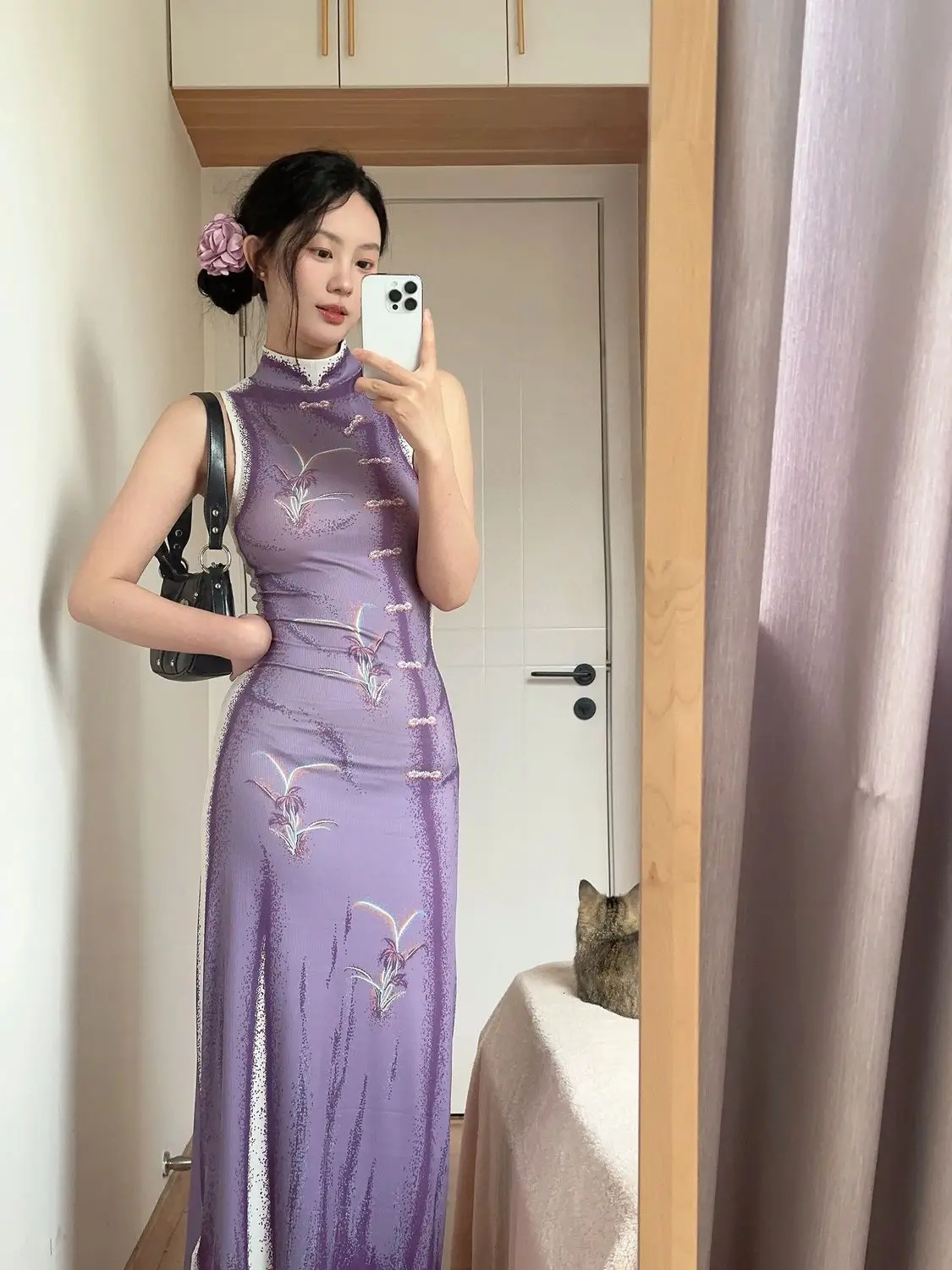 High Waist 3D Cheongsam Print Vintage Elegant Midi Long Dress Women Dresses e-girl fairycore 2000s grunge clothing y2k summer