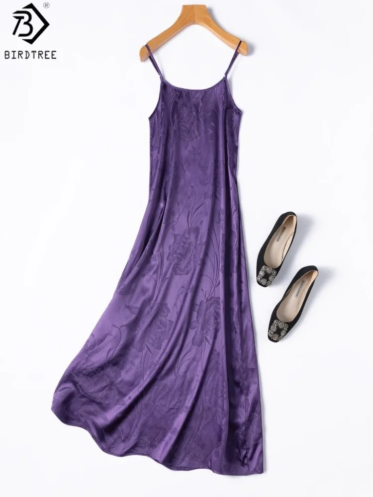 

Birdtree Summer 100% Mulberry Silk Dress,Women Jacquard Guanle Satin Sleeveless Solid Color Slip Dress, 2025 New D56502JF