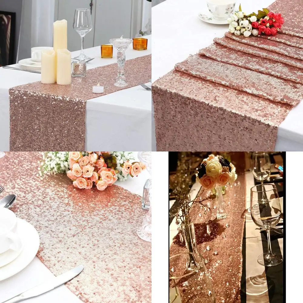 

12 Pack 12 x 60 Rose Gold Sequin Table Runners for Weddings, Baby Showers, and Christmas Parties