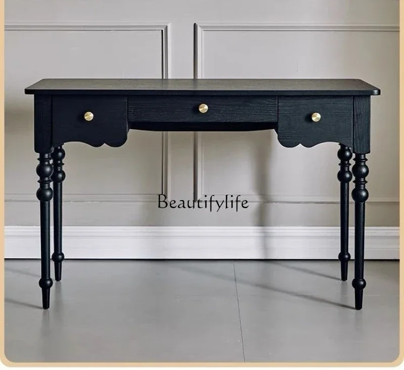 

FG28French retro home bedroom solid wood desk American light luxury European black desk