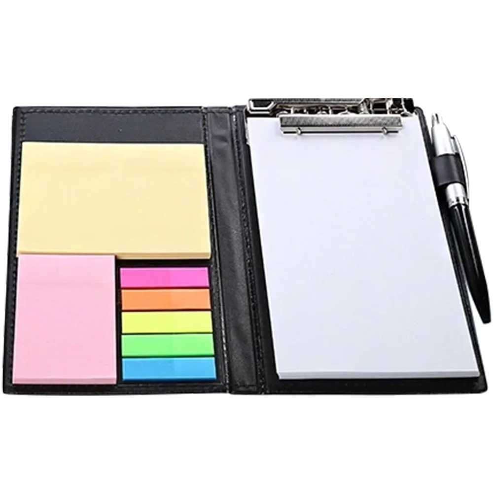 1세트 스티키 메모 패드 컬러 페이지 탭 노트북 PU 커버 사무실 학교 용품 다용도 접착 메모 리마인더