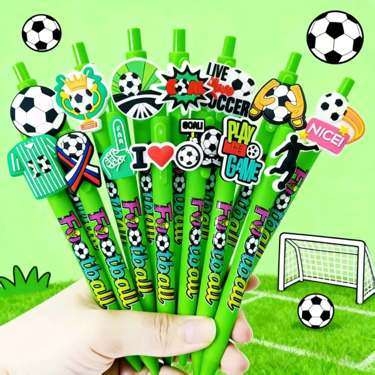 

5/9/12/18/24/30pcs Love Football Theme Press Ballpoint Pen Football Element Patch Pen Daily Office Neutral Pen