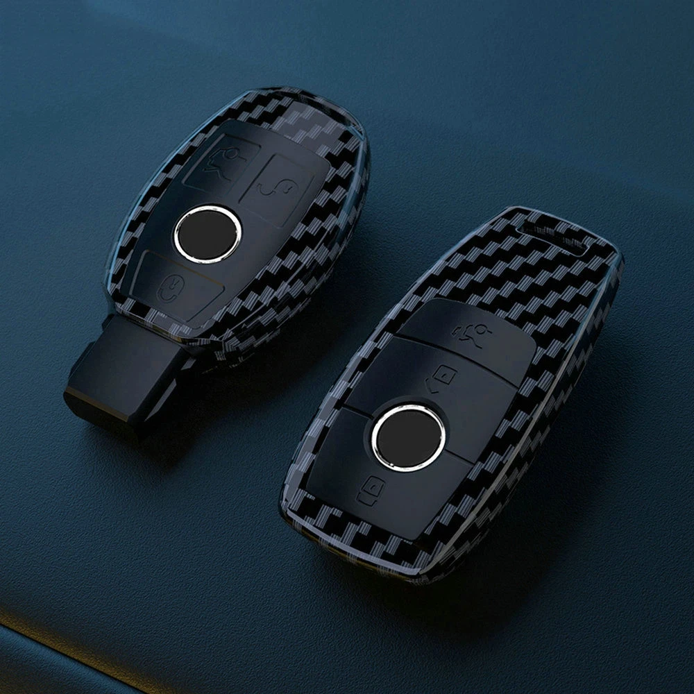 Carbon Fiber ABS Car Key Case Cover Shell Fob For Mercedes Benz A C E S Class W204 W205 W212 W213 W176 GLC CLA AMG W177 AMG