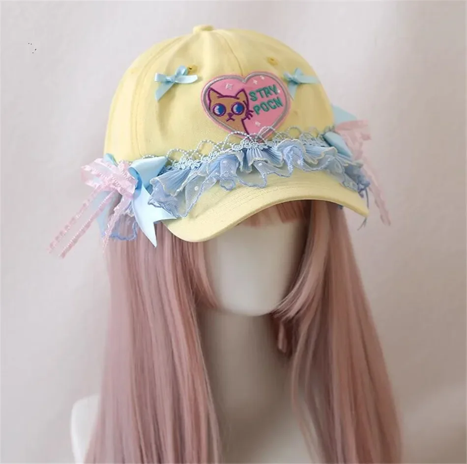 

Японская кавайная бейсболка в стиле лолита с кружевом и бантом, Y2K JK, для милых девушек и женщин