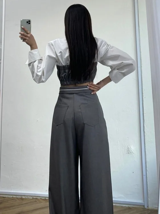 Color Blo Pleated ort irt Women's High Waist Uneven Pants Spring New Design Sensation Commute Sle Pure E-commerce