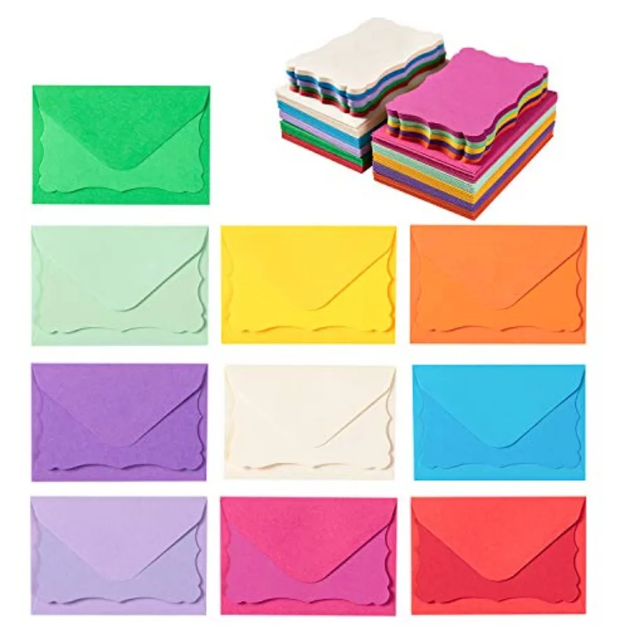 

100 Pack Mini Envelopes with Colorful Blank Note Cards Small Self-Adhesive Envelopes Small Business Card Envelopes 4 x 2.7 Inch